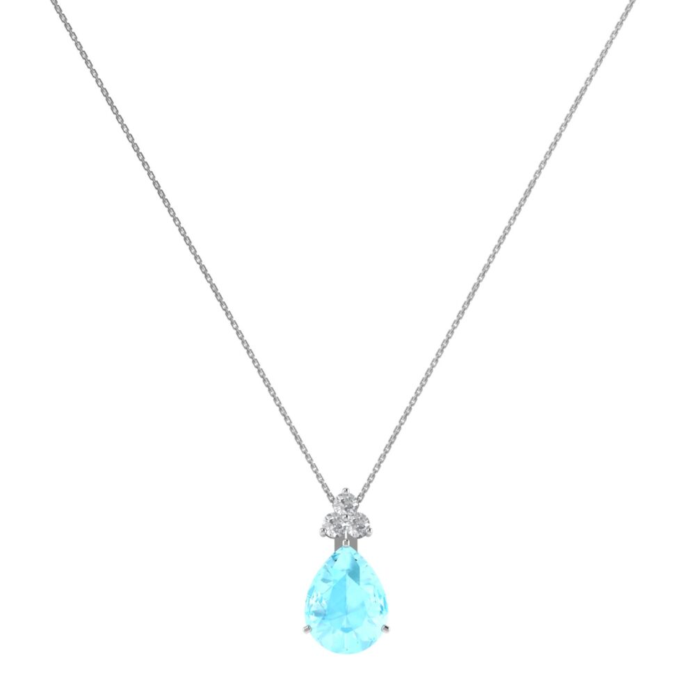 Minimalist Pear Aquamarine and Sparkling Diamond Necklace in 18K White Gold (2.25ct)