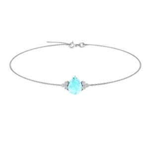 Minimalist Pear Aquamarine and Sparkling Diamond Bracelet in 18K White Gold (2.25ct)