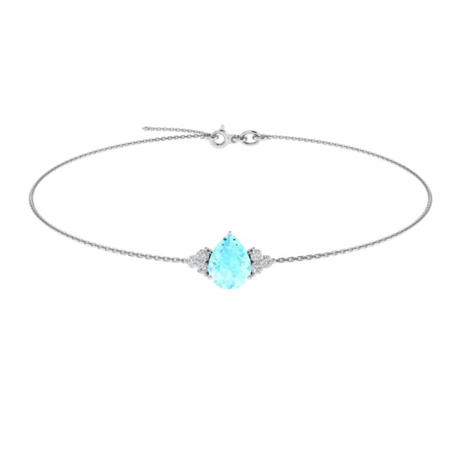 Minimalist Pear Aquamarine and Sparkling Diamond Bracelet in 18K White Gold (2.25ct)