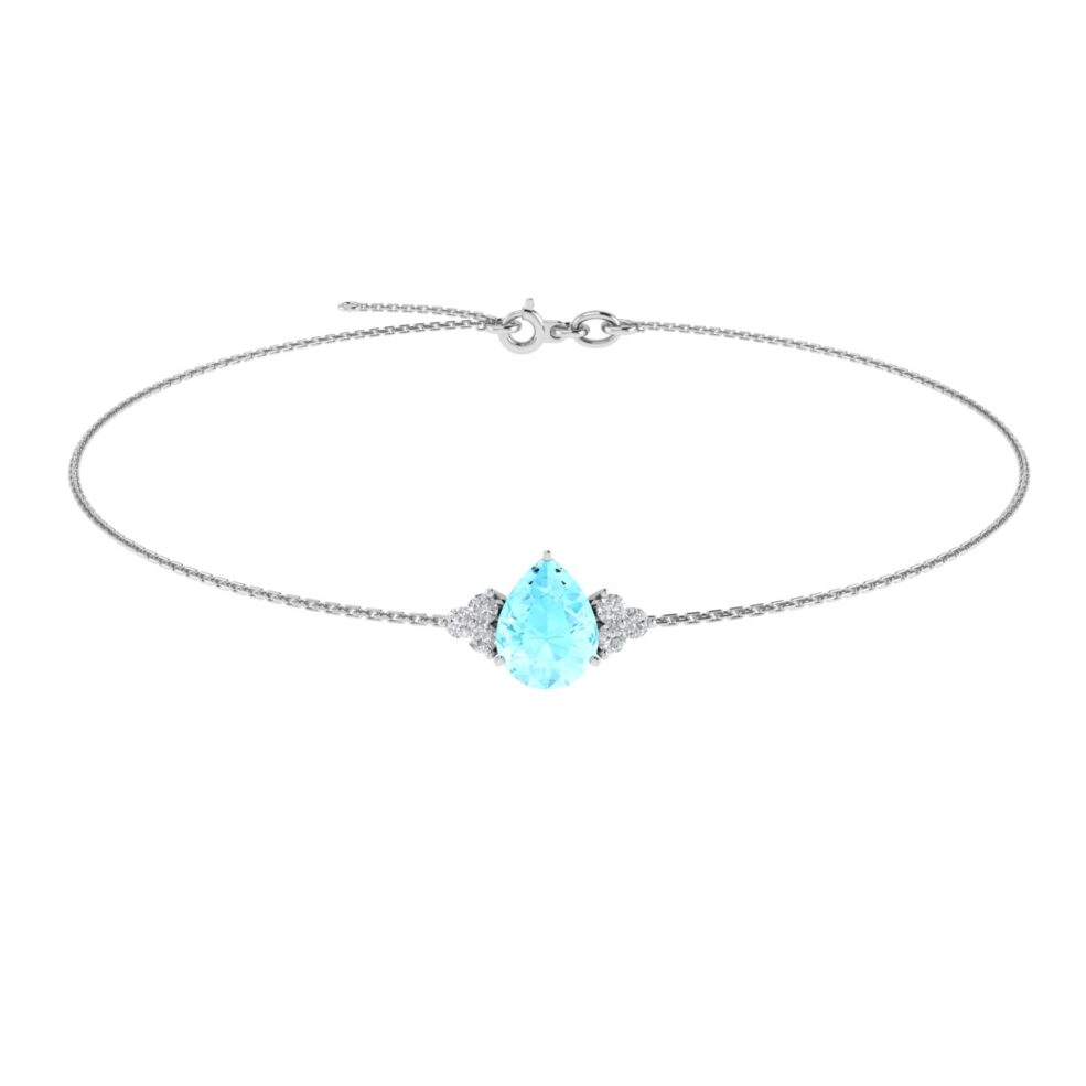 Minimalist Pear Aquamarine and Sparkling Diamond Bracelet in 18K White Gold (2.25ct)