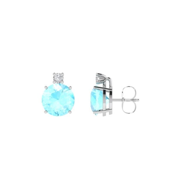 Diamond Accent Round Aquamarine Earrings in 18k Gold