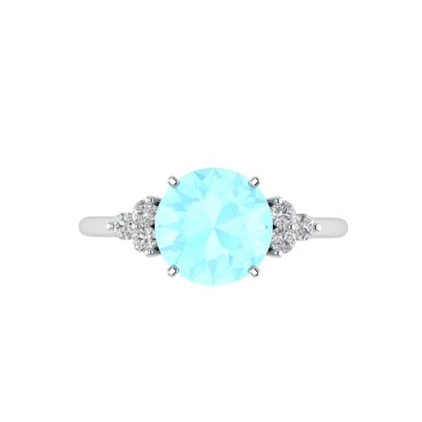 Triple Diamond Aquamarine Splendor Ring in 18K Gold