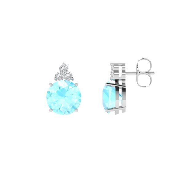 Triple Diamond Round Aquamarine Earrings in 18k Gold