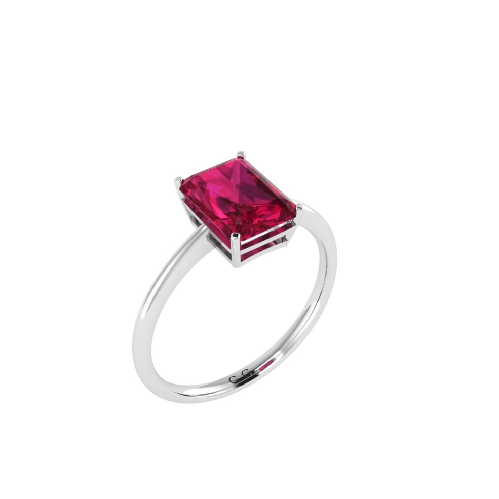 Minimalist Emerald-Cut Ruby Ring in 18K White Gold (3.15ct)