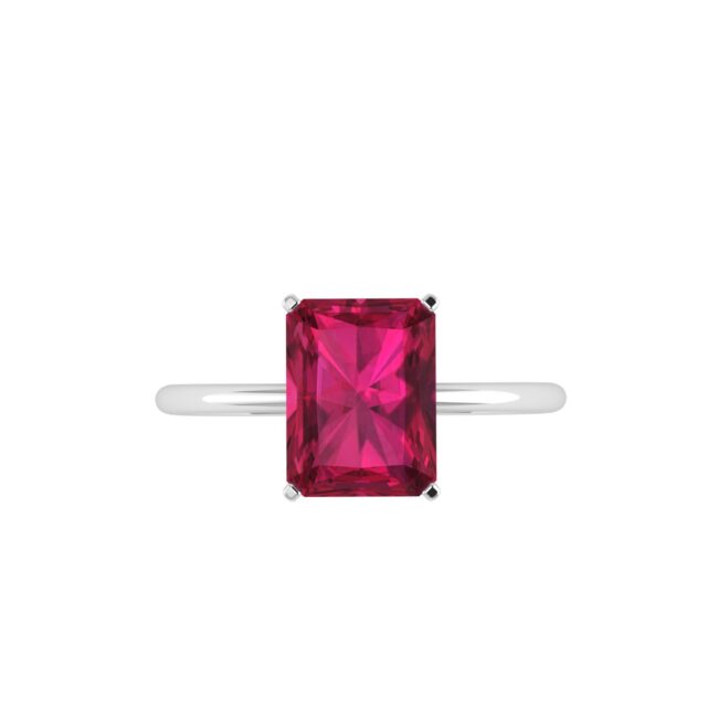 Minimalist Emerald-Cut Ruby Ring in 18K White Gold (3.15ct)