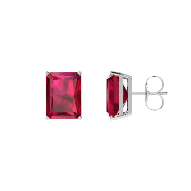 Minimalist Emerald-Cut Ruby Earrings in 18K White Gold (6.3ct)