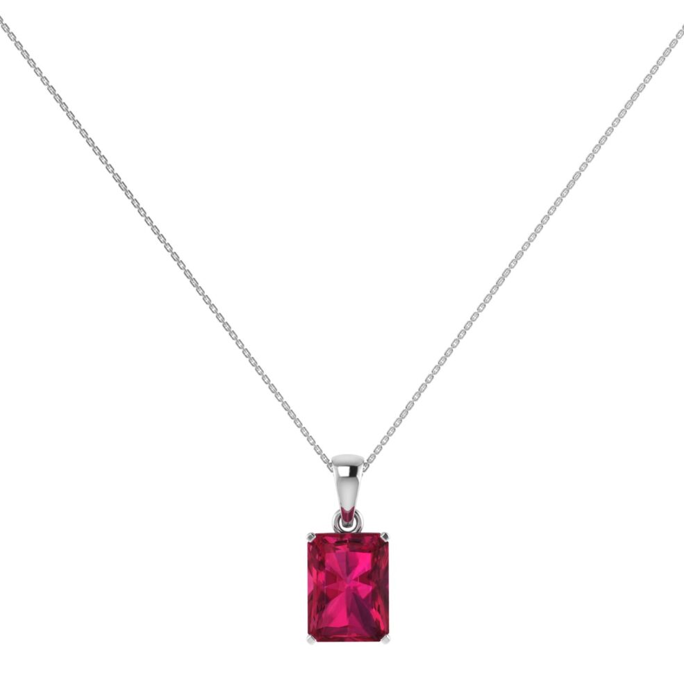 Minimalist Emerald-Cut Ruby Pendant in 18K White Gold (3.15ct)