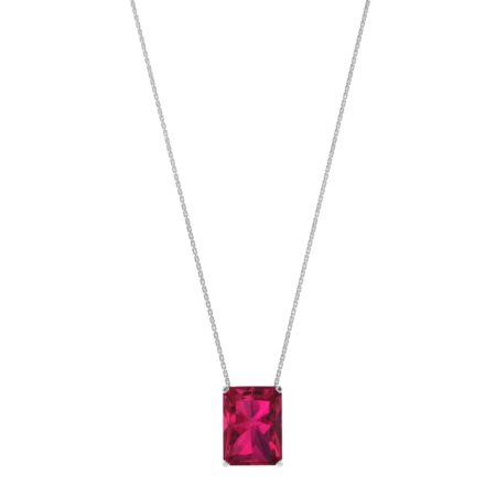 Minimalist Emerald-Cut Ruby Necklace in 18K White Gold (3.15ct)