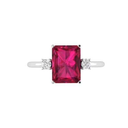 Minimalist Emerald-Cut Ruby Ring with Elegant Diamond Side Accents in 18K White Gold (3.15ct)