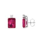 Minimalist Emerald-Cut Ruby Earrings with Elegant Diamond Side Accents in 18K White Gold (6.3ct)