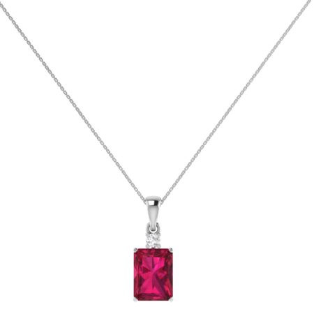 Minimalist Emerald-Cut Ruby Pendant with Elegant Diamond Side Accents in 18K White Gold (3.15ct)