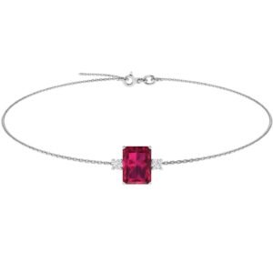 Minimalist Emerald-Cut Ruby Bracelet with Elegant Diamond Side Accents in 18K White Gold (3.15ct)