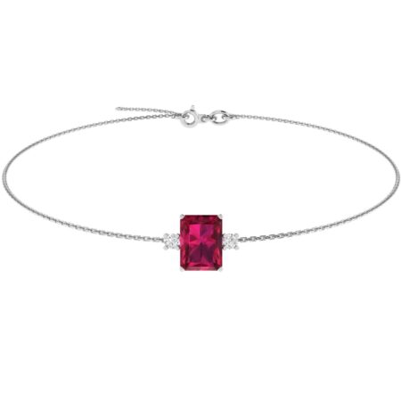 Minimalist Emerald-Cut Ruby Bracelet with Elegant Diamond Side Accents in 18K White Gold (3.15ct)