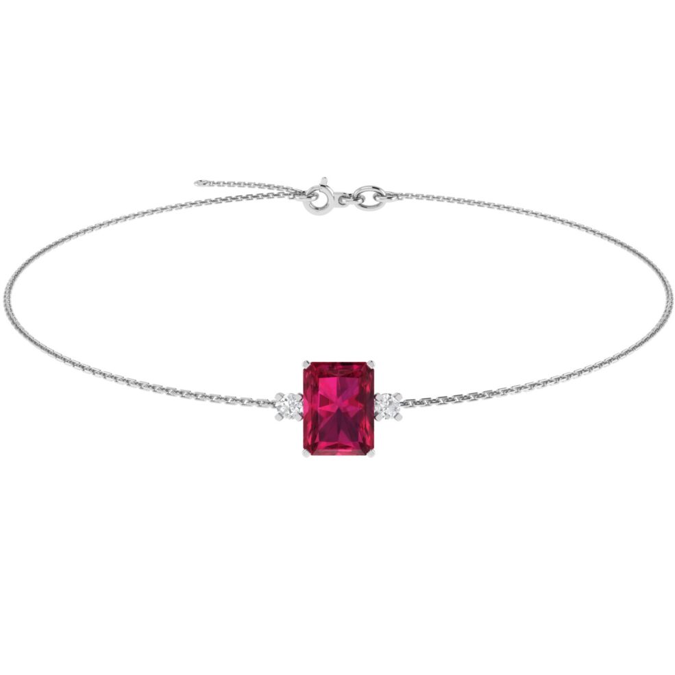 Minimalist Emerald-Cut Ruby Bracelet with Elegant Diamond Side Accents in 18K White Gold (3.15ct)