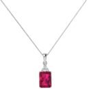Trio Minimalist Emerald-Cut Ruby Pendant with Elegant Diamond Side Accents in 18K White Gold (3.15ct)
