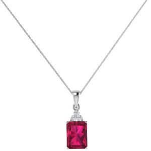Trio Minimalist Emerald-Cut Ruby Pendant with Elegant Diamond Side Accents in 18K White Gold (3.15ct)