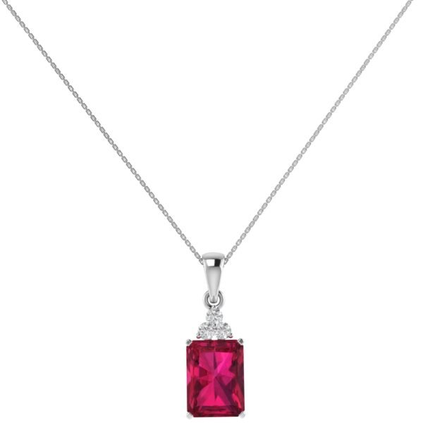 Trio Minimalist Emerald-Cut Ruby Pendant with Elegant Diamond Side Accents in 18K White Gold (3.15ct)