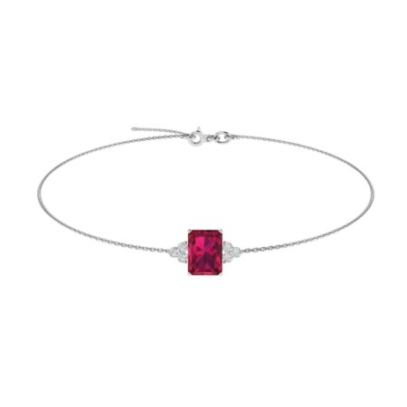 Trio Minimalist Emerald-Cut Ruby Bracelet with Elegant Diamond Side Accents in 18K White Gold (3.15ct)