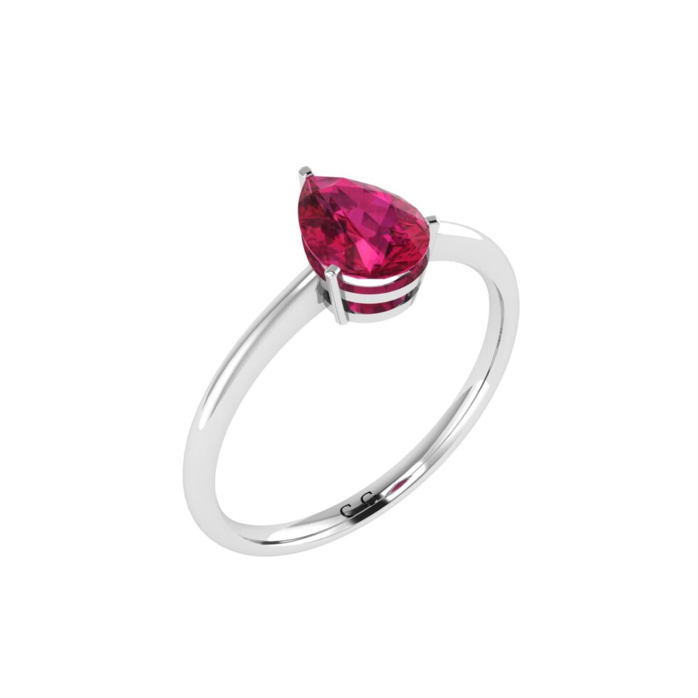 Minimalist Pear Ruby Ring in 18K White Gold (3.15ct)