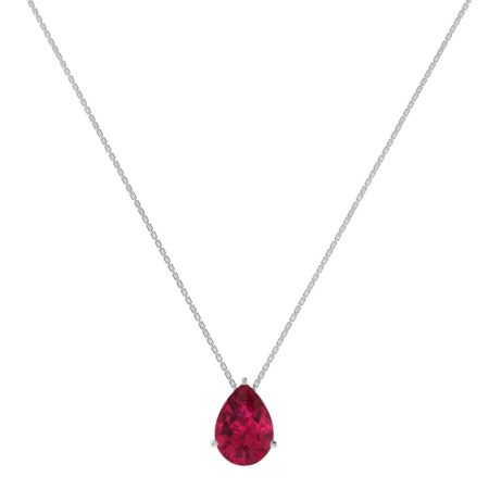 Minimalist Pear Ruby Necklace in 18K White Gold (3.15ct)