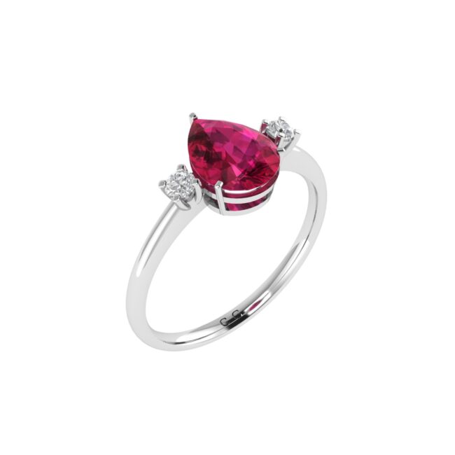 Minimalist Pear Ruby and Sparkling Diamond Ring in 18K White Gold (3.15ct)