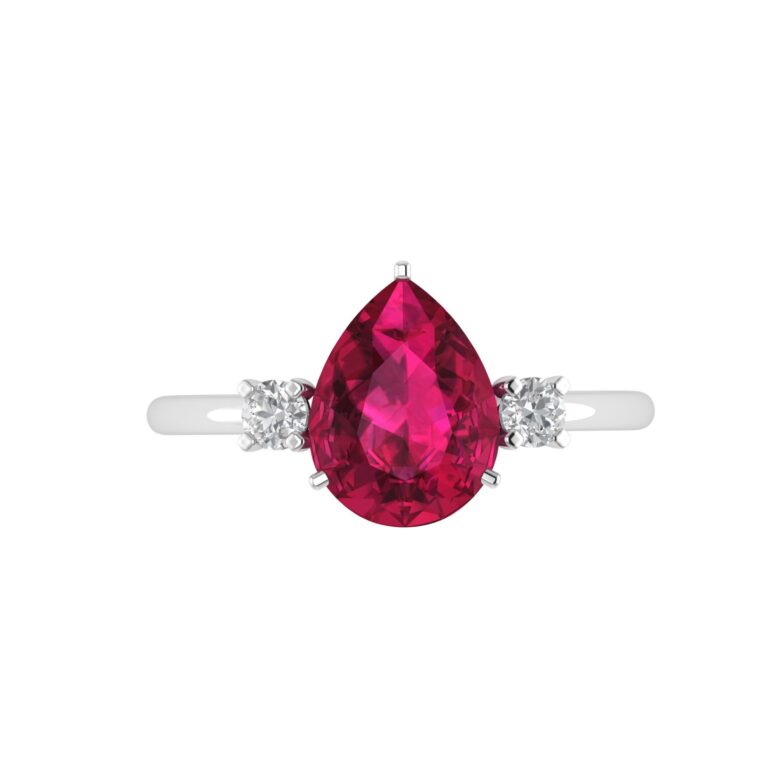 Minimalist Pear Ruby and Sparkling Diamond Ring in 18K White Gold (3.15ct)