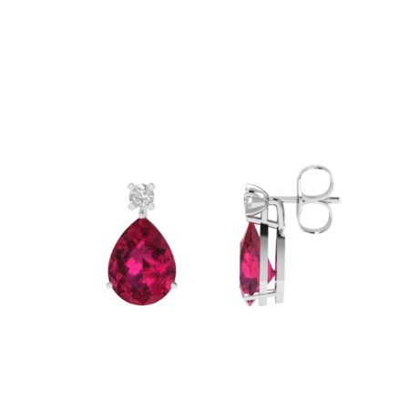 Minimalist Pear Ruby and Sparkling Diamond Earrings in 18K White Gold (6.3ct)