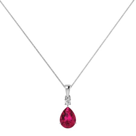 Minimalist Pear Ruby and Sparkling Diamond Pendant in 18K White Gold (3.15ct)