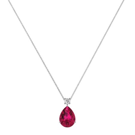 Minimalist Pear Ruby and Sparkling Diamond Necklace in 18K White Gold (3.15ct)