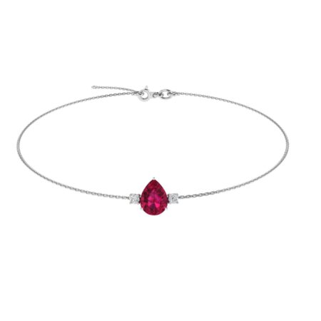 Minimalist Pear Ruby and Sparkling Diamond Bracelet in 18K White Gold (3.15ct)