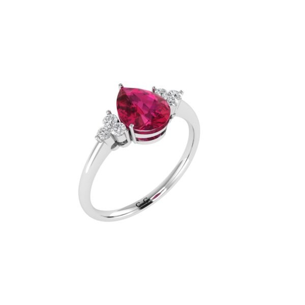 Minimalist Pear Ruby and Sparkling Diamond Ring in 18K White Gold (3.15ct)