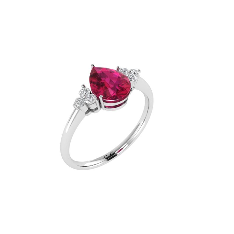 Minimalist Pear Ruby and Sparkling Diamond Ring in 18K White Gold (3.15ct)