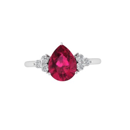 Minimalist Pear Ruby and Sparkling Diamond Ring in 18K White Gold (3.15ct)