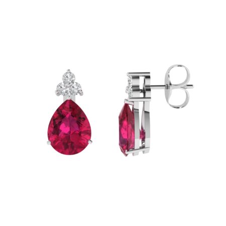 Minimalist Pear Ruby and Sparkling Diamond Earrings in 18K White Gold (6.3ct)