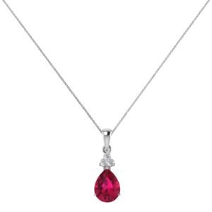 Minimalist Pear Ruby and Sparkling Diamond Pendant in 18K White Gold (3.15ct)