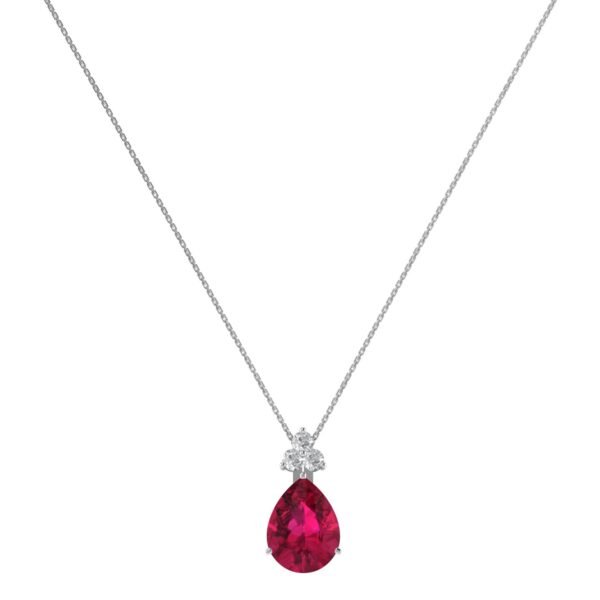 Minimalist Pear Ruby and Sparkling Diamond Necklace in 18K White Gold (3.15ct)