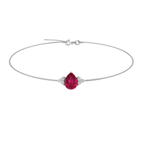 Minimalist Pear Ruby and Sparkling Diamond Bracelet in 18K White Gold (3.15ct)