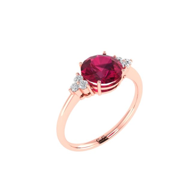 Triple Diamond Ruby Splendor Ring in 18K Gold - Image 2