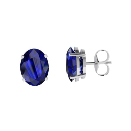Minimalist Oval Blue Sapphire Earrings in 18K White Gold (6.3ct)