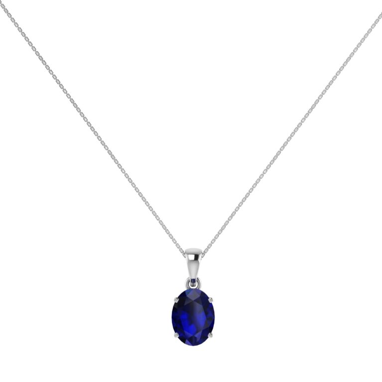 Minimalist Oval Blue Sapphire Pendant in 18K White Gold (3.15ct)