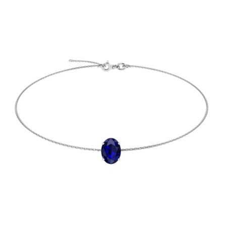 Minimalist Oval Blue Sapphire Bracelet in 18K White Gold (3.15ct)