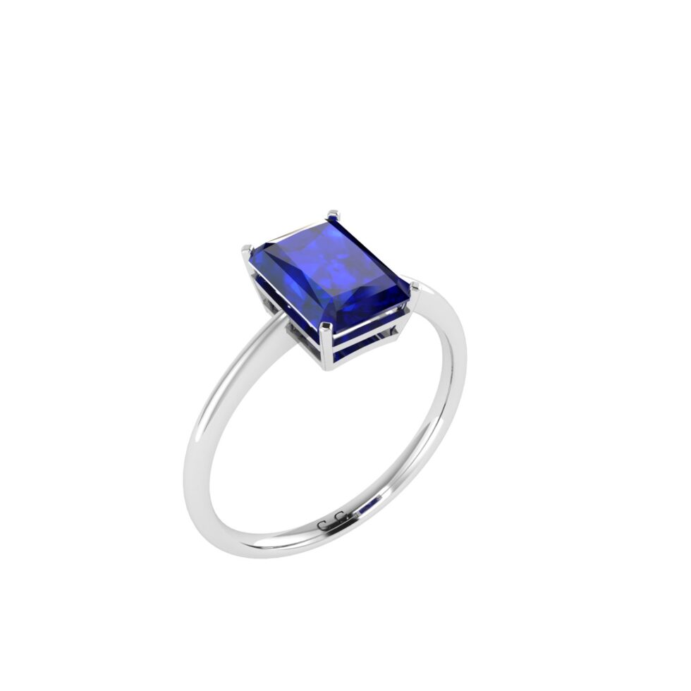 Minimalist Emerald-Cut Blue Sapphire Ring in 18K White Gold (3.15ct)