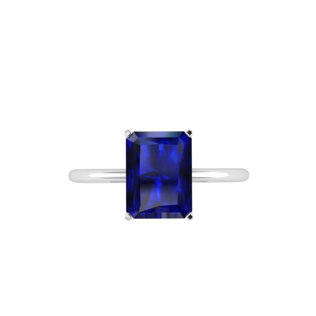 Minimalist Emerald-Cut Blue Sapphire Ring in 18K White Gold (3.15ct)