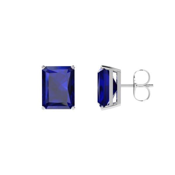 Minimalist Emerald-Cut Blue Sapphire Earrings in 18K White Gold (6.3ct)