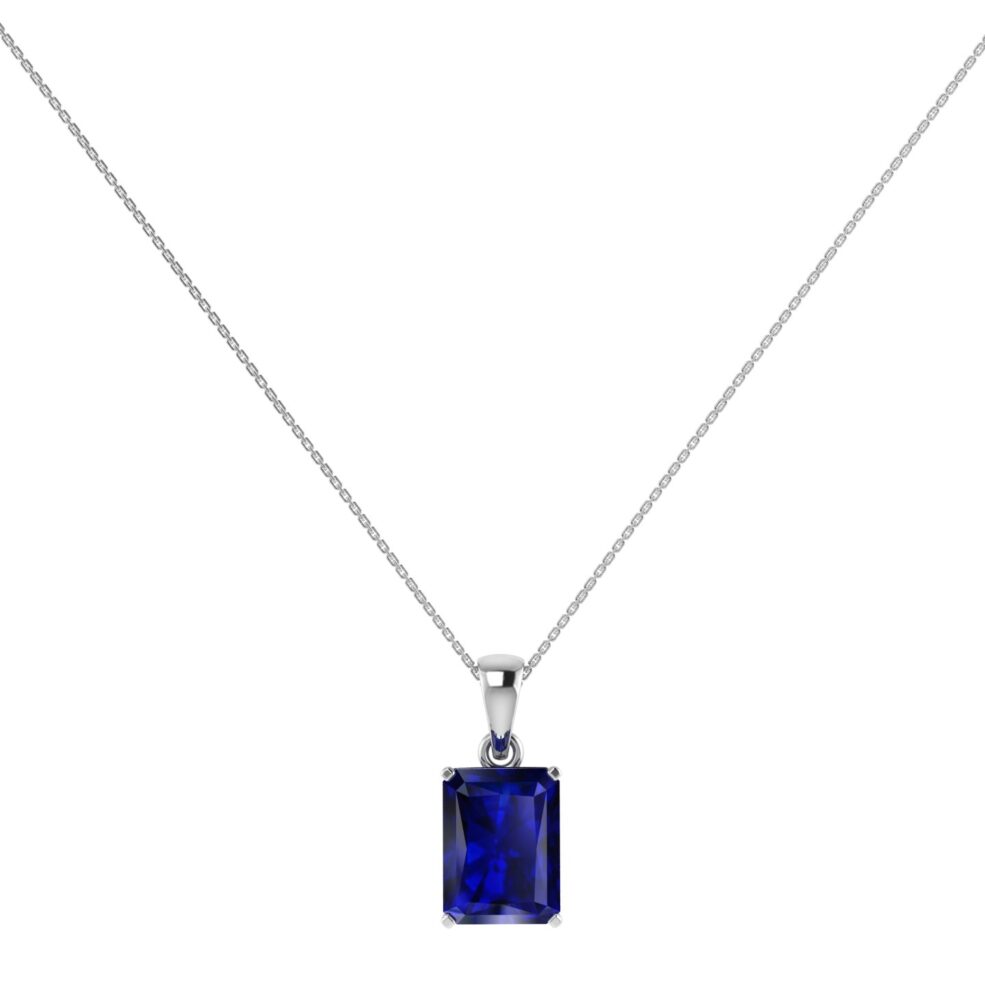 Minimalist Emerald-Cut Blue Sapphire Pendant in 18K White Gold (3.15ct)