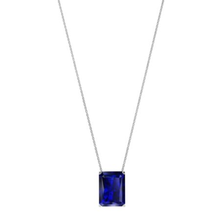 Minimalist Emerald-Cut Blue Sapphire Necklace in 18K White Gold (3.15ct)