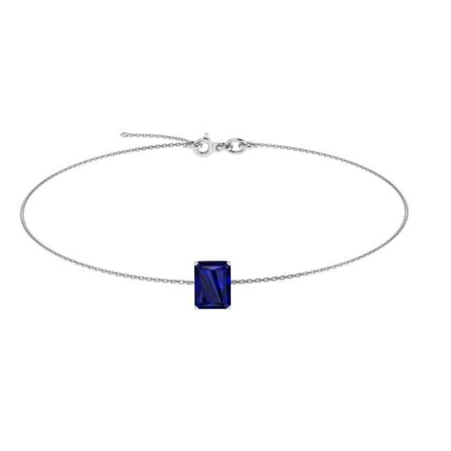 Minimalist Emerald-Cut Blue Sapphire Bracelet in 18K White Gold (3.15ct)