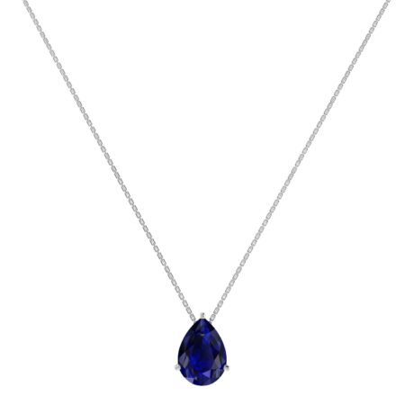 Minimalist Pear Blue Sapphire Necklace in 18K White Gold (3.15ct)