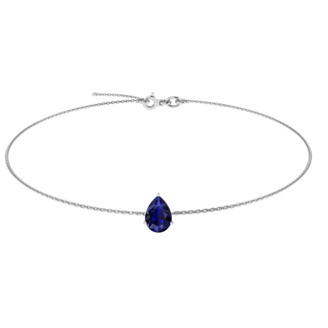 Minimalist Pear Blue Sapphire Bracelet in 18K White Gold (3.15ct)