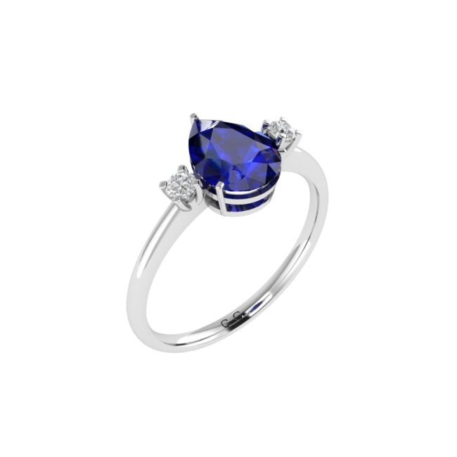 Minimalist Pear Blue Sapphire and Sparkling Diamond Ring in 18K White Gold (3.15ct)